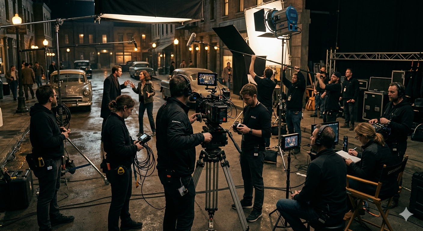 Film crew working on set